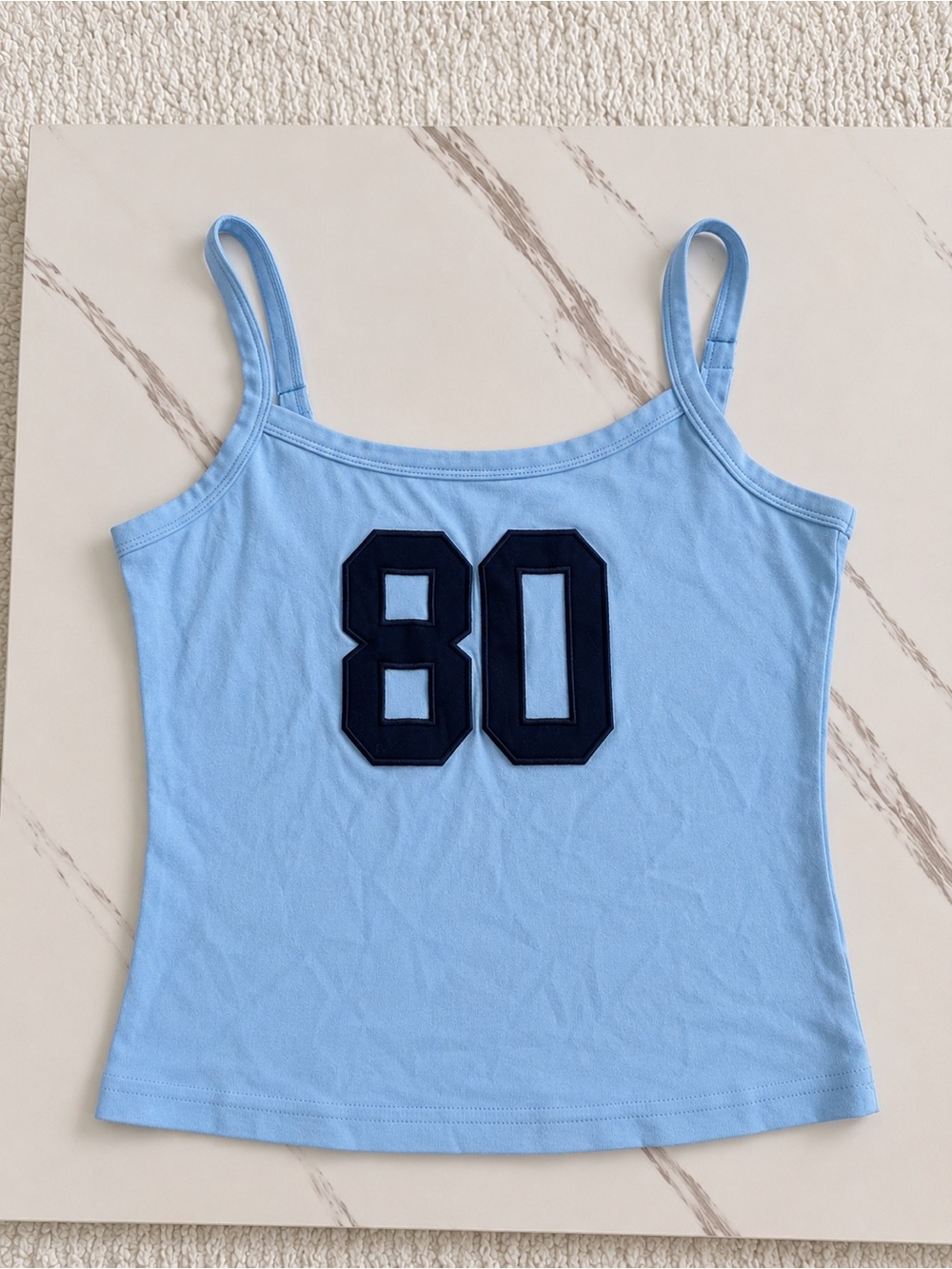 Edikted Light Blue Spaghetti Strap Tank with Navy '80' Patch